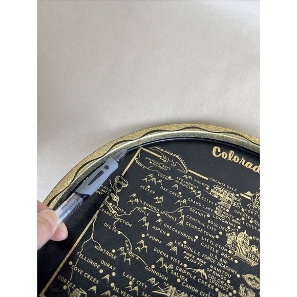 VTG Colorado‎ State & Flower Travel Souvenir Tin Metal Bar Tray Plate,4 Coasters - Picture 4 of 8